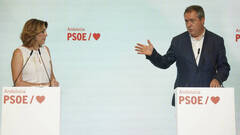 Juan Espadas y Susana DÃ­az en rueda de prensa hoy en la sede del PSOE-A.