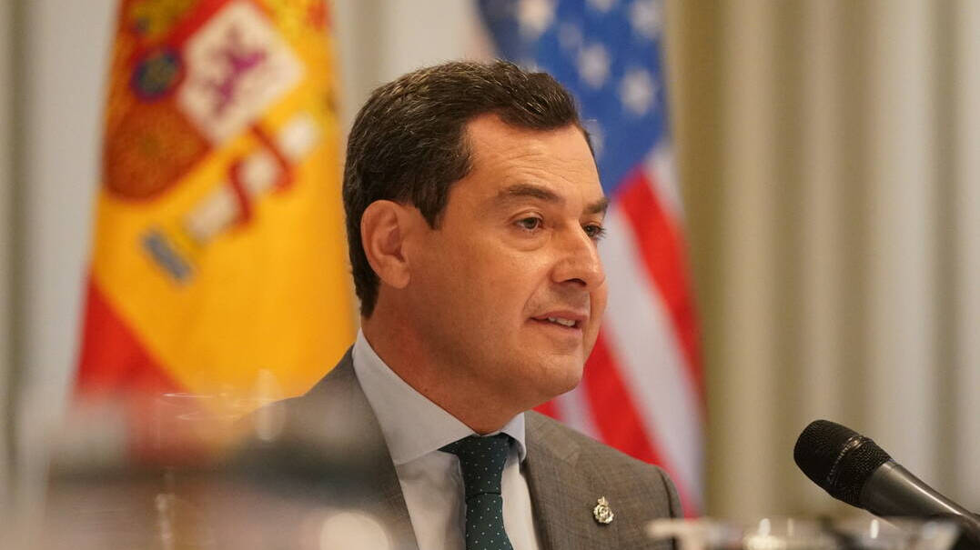 El presidente de la Junta de Andalucía, Juanma Moreno, en la Cámara de Comercio de EEUU