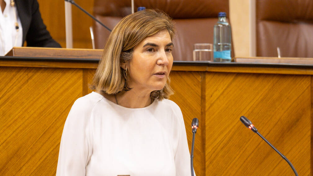 Rocío Blanco, consejera de Empleo, Formación y Trabajo Autónomo de la Junta de Andalucía, en el Parlamento.