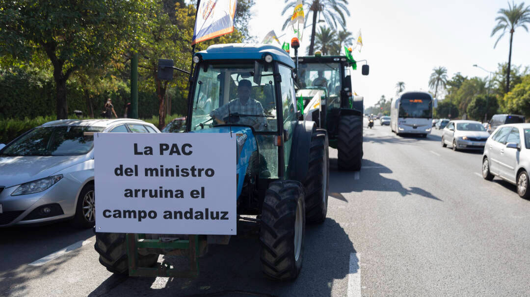 Protesta de los agricultores andaluces contra el Gobierno central del 14 de octubre en Sevilla.