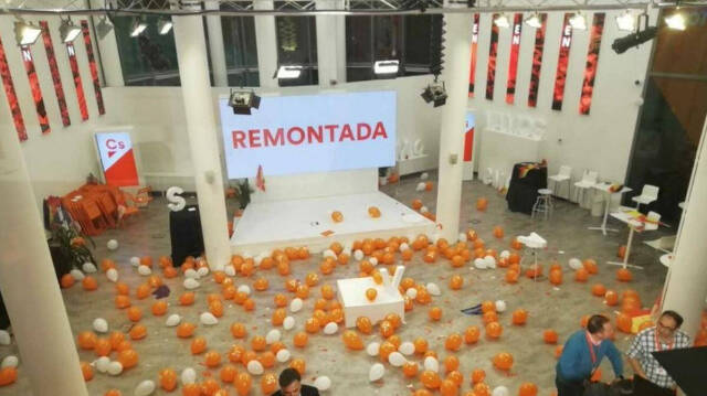Imagen de la sede de Ciudadanos desierta tras el batacazo de 2019