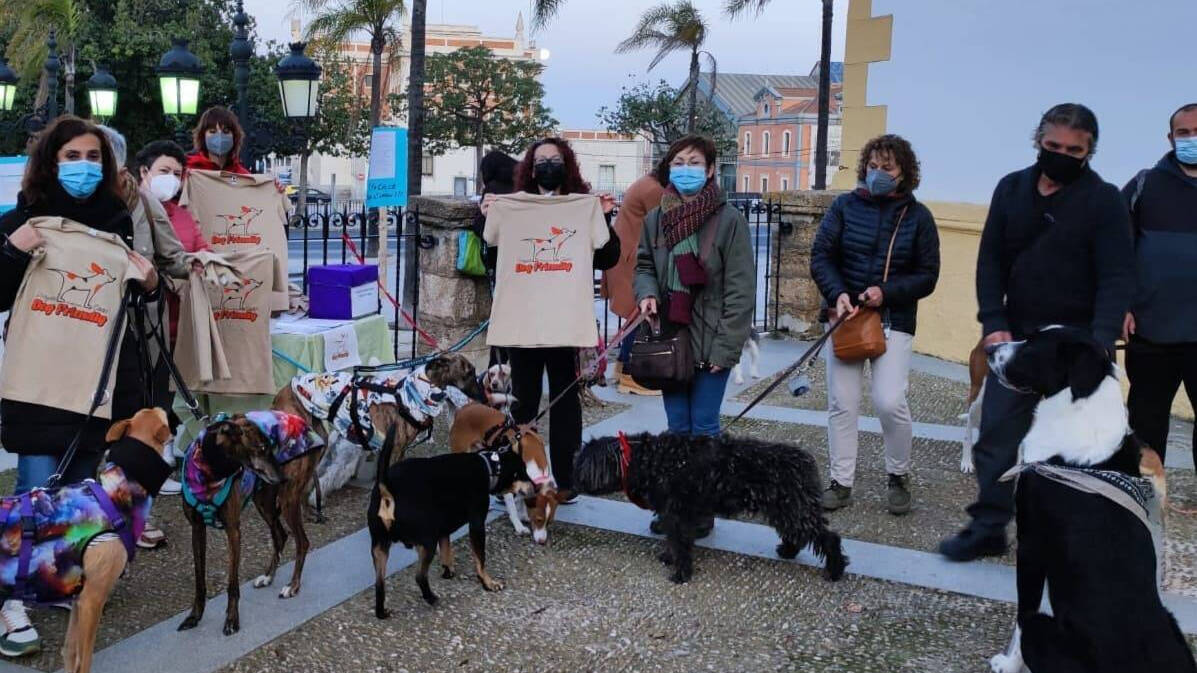Protesta de la plataforma que pide que sus mascotas puedan utilizar las playas en Cádiz.