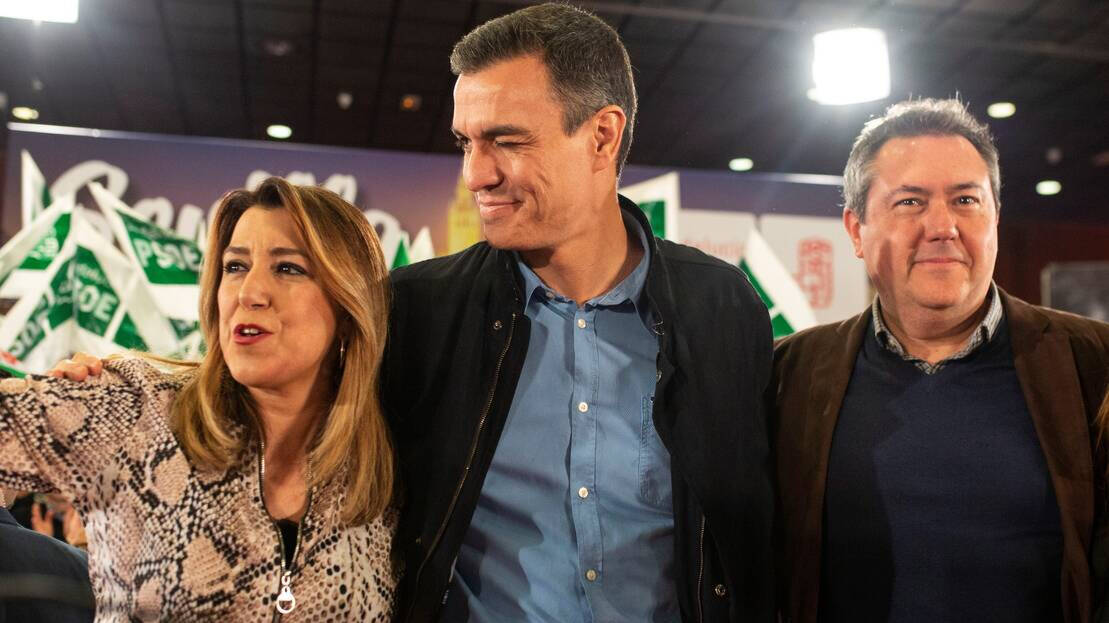 La expresidenta de la Junta, Susana Díaz, el líder del PSOE, Pedro Sánchez, y el secretario general del PSOE-A, Juan Espadas, en una imagen de archivo.