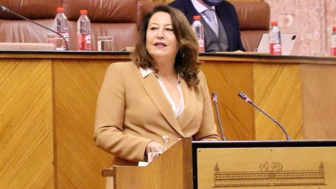 La consejera de Agricultura, Ganadería, Pesca y Desarrollo Sostenible de la Junta, Carmen Crespo, en su intervención en el Parlamento.