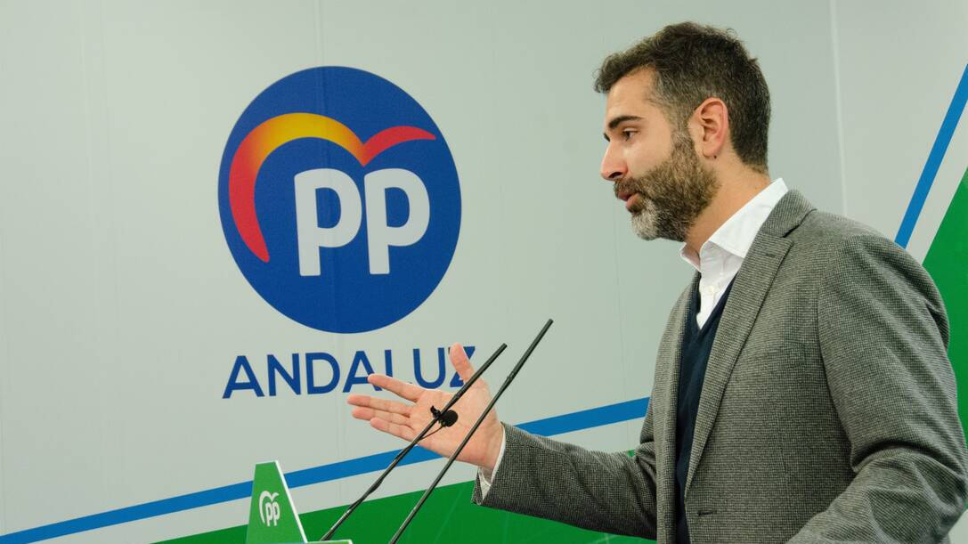 El portavoz del PP-A, Ramón Fernández-Pacheco, en rueda de prensa en la sede regional del partido en Sevilla.