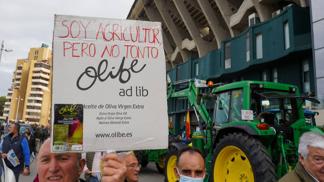 Manifestación de los agricultores y ganaderos contra el Gobierno de España en las calles de Sevilla.