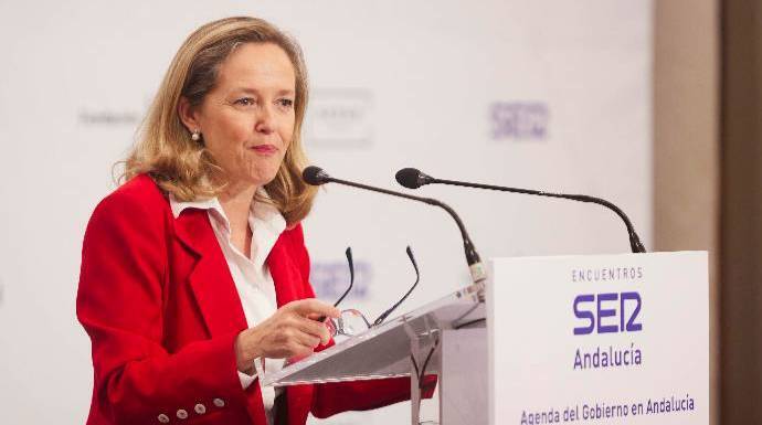 La vicepresidenta Nadia Calviño, este viernes en Sevilla.