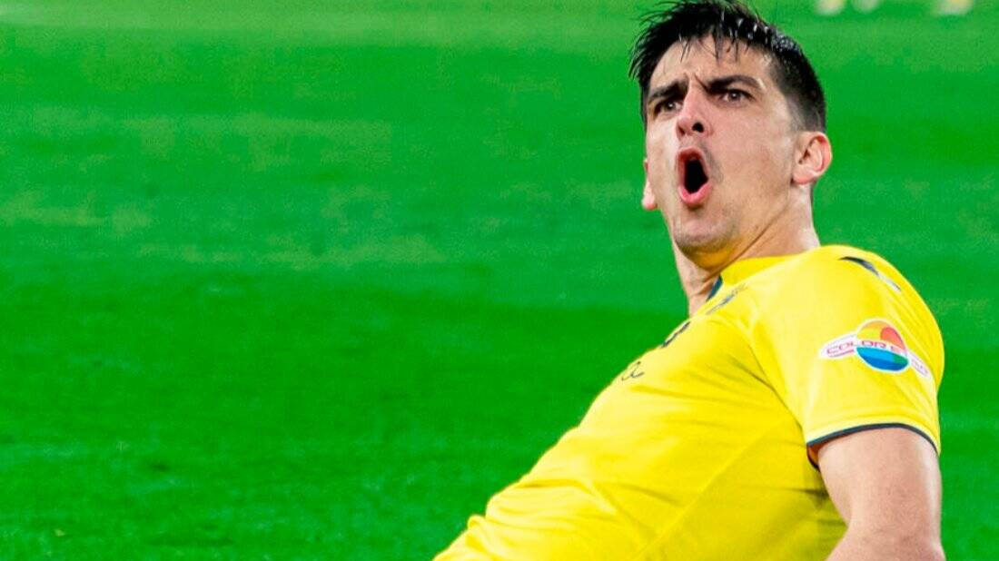 Gerard Moreno, celebrando el primer gol del Villarreal en Turín. 