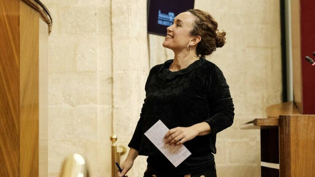 La portavoz adjunta de Unidas Podemos, Ana Naranjo en el Parlamento andaluz.
