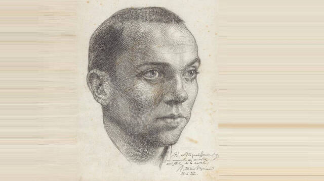 Retrato a carboncillo de Miguel Hernández por Buero Vallejo