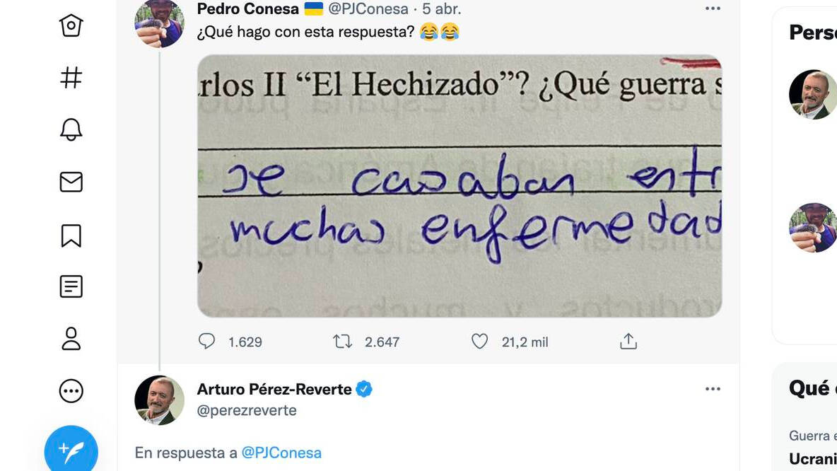 Tuit con la respuesta de Pérez-Reverte