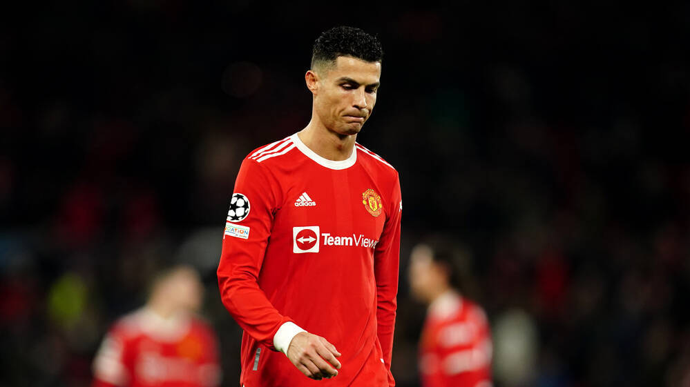 Cristiano Ronaldo se lamenta durante un partido con el Manchester United esta temporada.