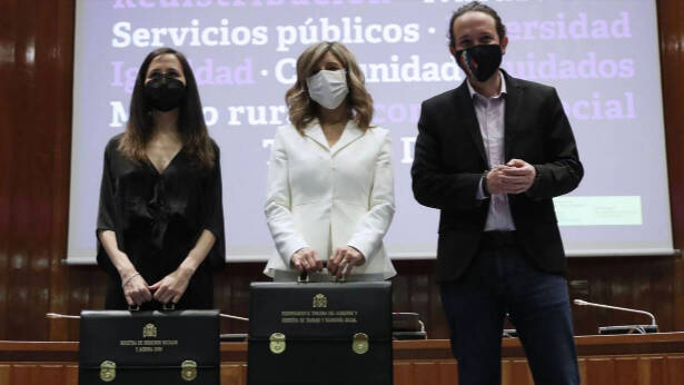 Ione Belarra, Yolanda Díaz y Pablo Iglesias