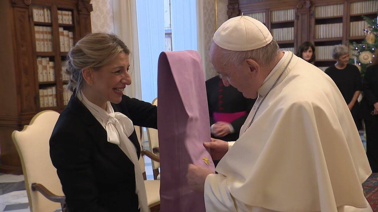 Yolanda Díaz en su visita al Papa Francisco