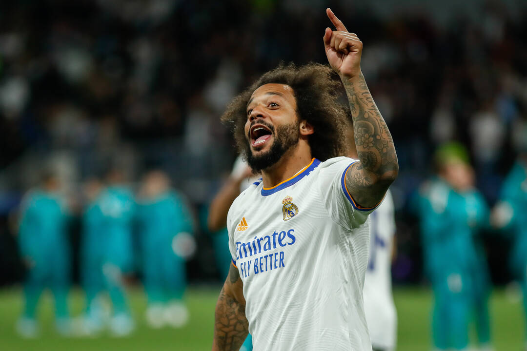 Marcelo celebra un triunfo del Real Madrid esta temporada.