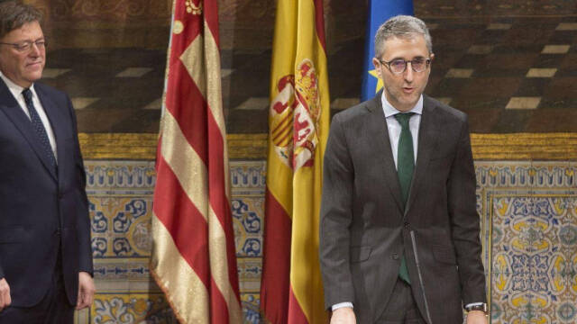 Imagen de archivo del conseller de Política Territorial, Arcadi España, durante su promesa como conseller en el Palau de la Generalitat.
