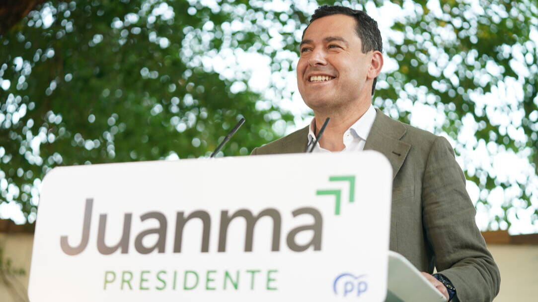 El candidato del PP-A y presidente de la Junta de Andalucía, Juanma Moreno, en un acto electoral en Córdoba.