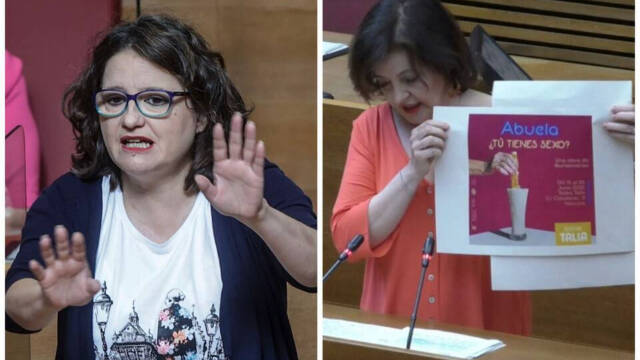 Mónica Oltra y la diputada de Vox, Ángeles Criado, durante el debate