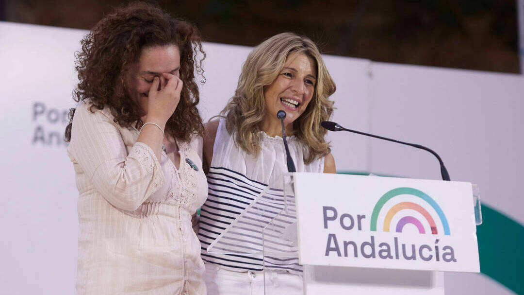 La candidata de Por Andalucía a la presidencia de la Junta de Andalucía, Inmaculada Nieto, durante el acto central de la campaña electoral con Yolanda Díaz.