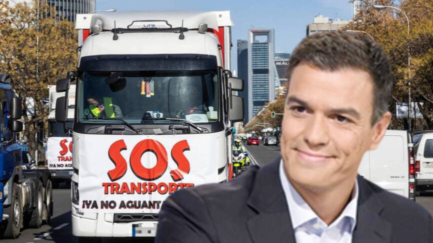 Transportistas en huelga y Pedro Sánchez