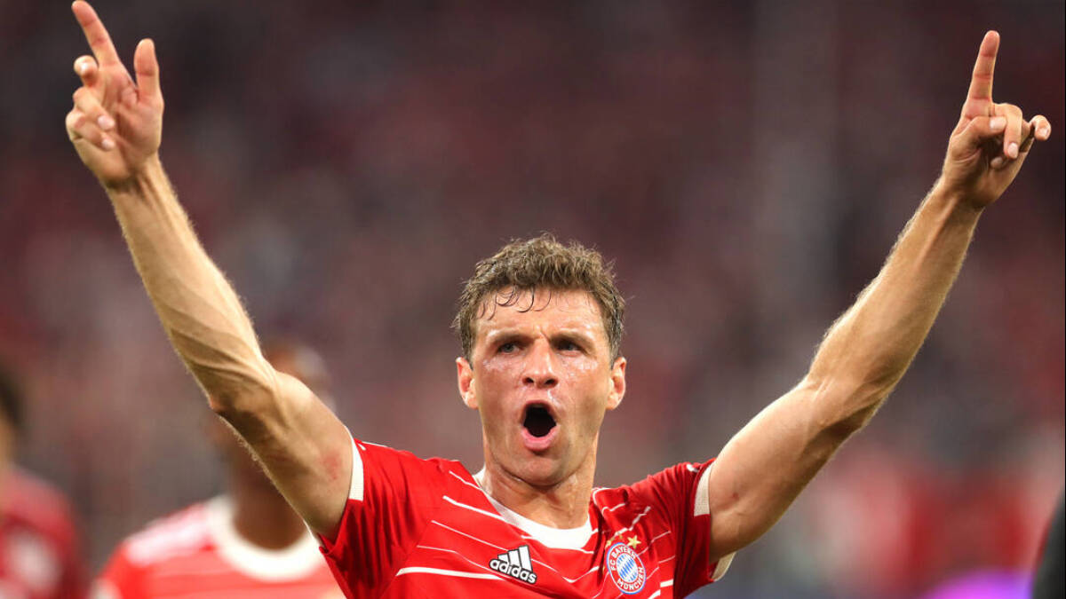 Müller celebra la victoria conseguido por el Bayern frente al Barcelona. 