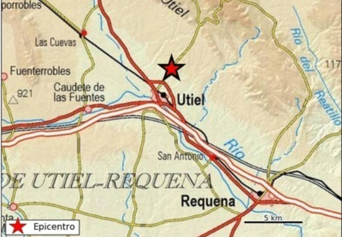 Mapa del registro de un terremoto en Requena y Utiel I Fuente: Instituto Geográfico Nacional (IGN).