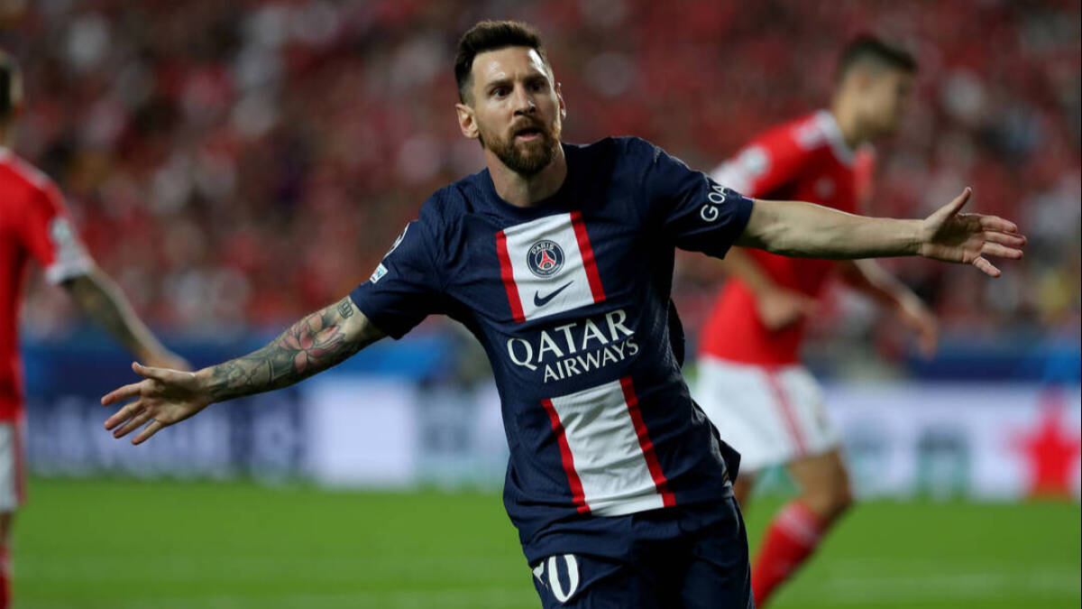 Messi, celebrando el gol que marcó el miércoles en Lisboa con el PSG. 