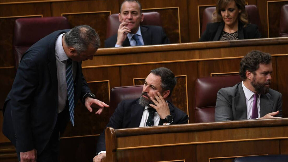Santiago Abascal en su escaño del Congreso