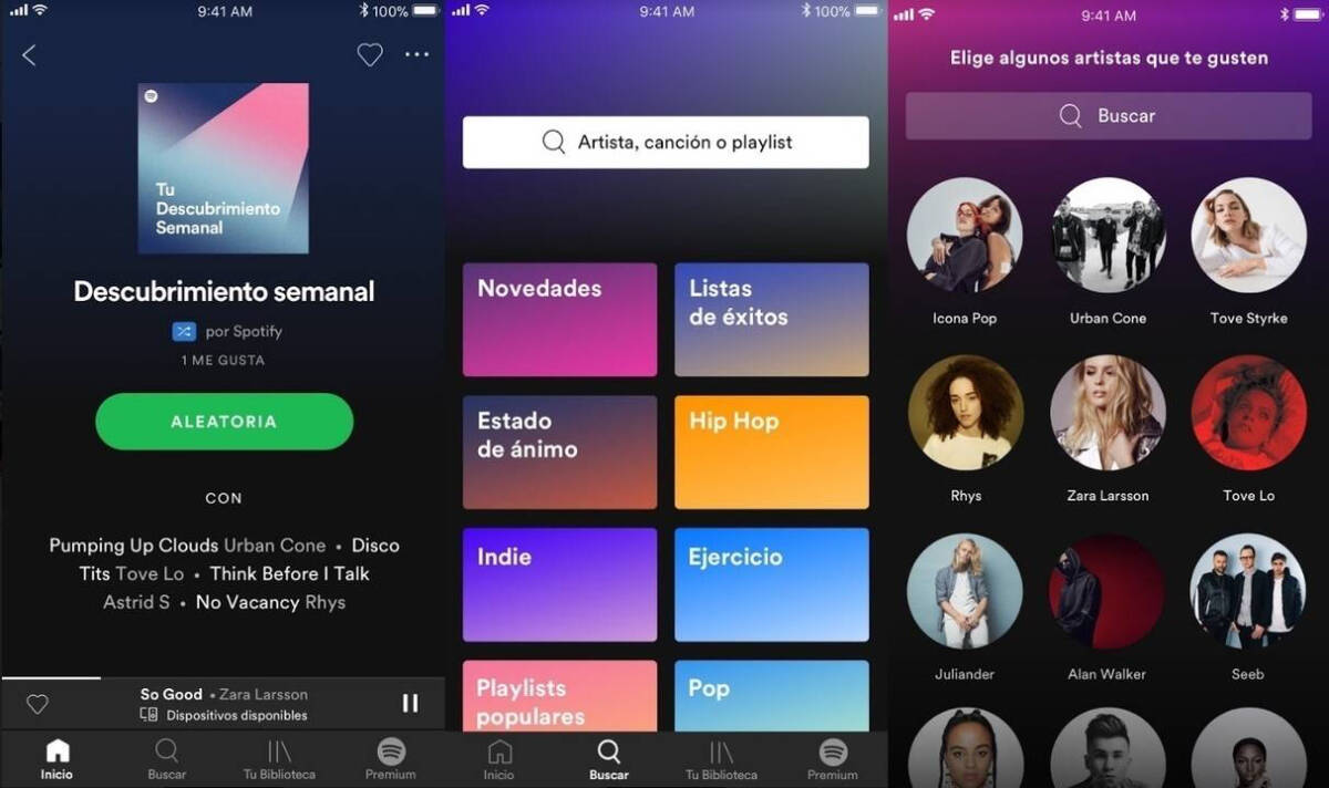 Spotify en su versión para móviles