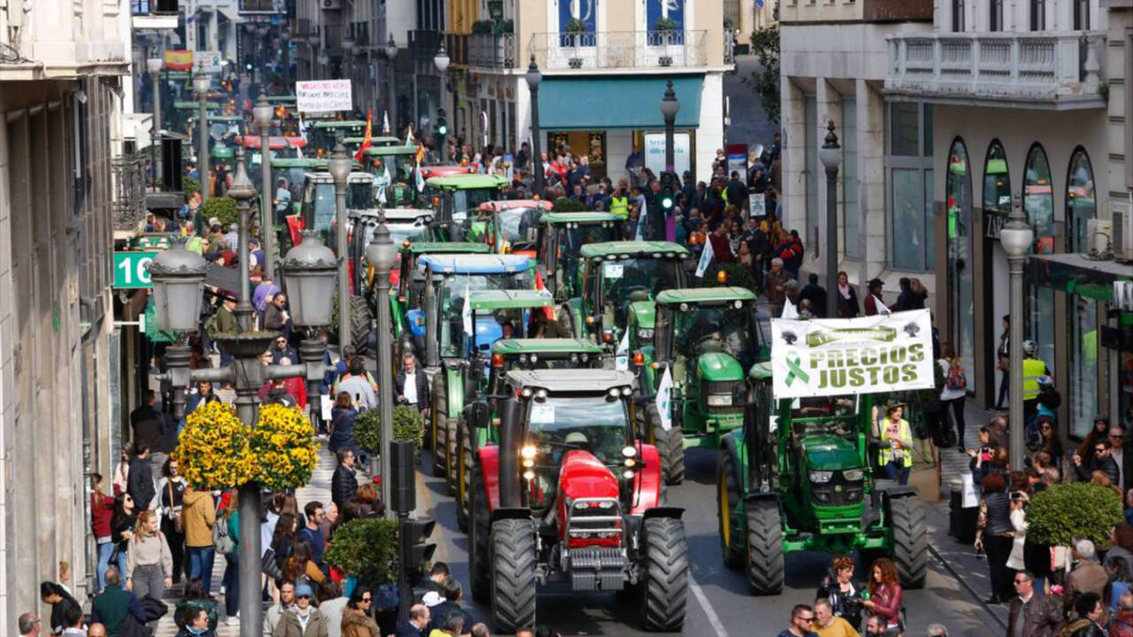 Imagen de una de las protestas de los agricultores por las calles de Granada contra el Gobierno central.
