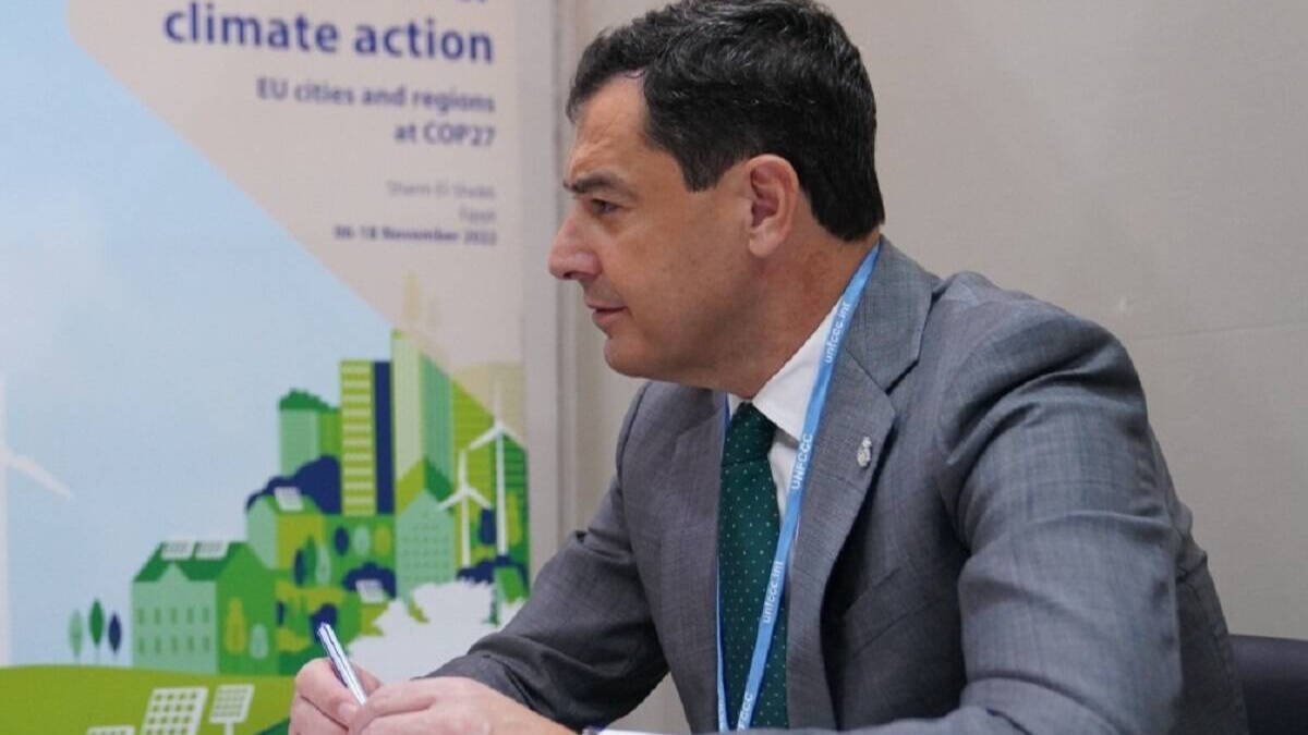 El presidente de la Junta de Andalucía, Juanma Moreno, en la 27ª Conferencia de las Naciones Unidas sobre el Cambio Climático