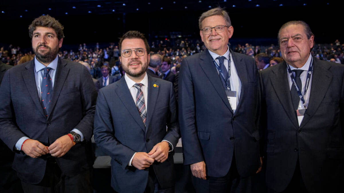 Fernando López Miras, Pere Aragonès y Ximo Puig en la cumbre del Corredor Mediterráneo