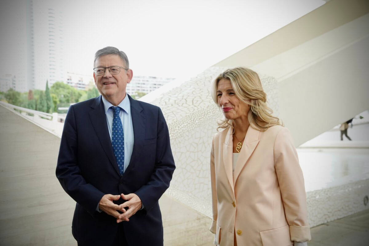 La vicepresidenta y ministra de Trabajo, Yolanda Díaz, junto al presidente de la Generalitat, Ximo Puig, en su visita a Valencia.