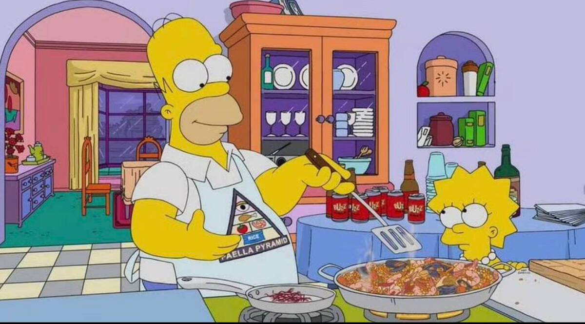 Homer Simpson cocina paella