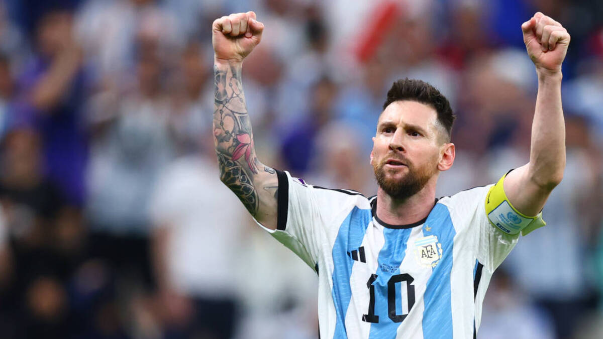 Messi celebra su gol contra Países Bajos.