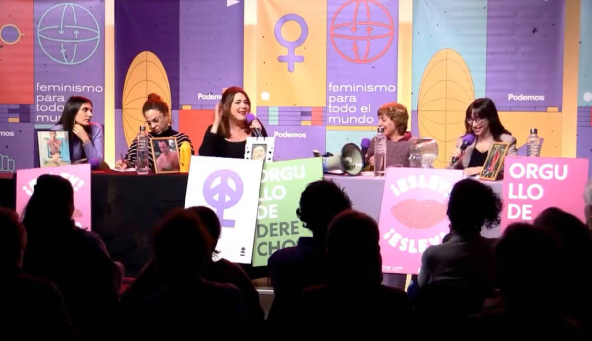 Momento de la intervención de Ángela Rodríguez Pam en el acto de Unidas Podemos