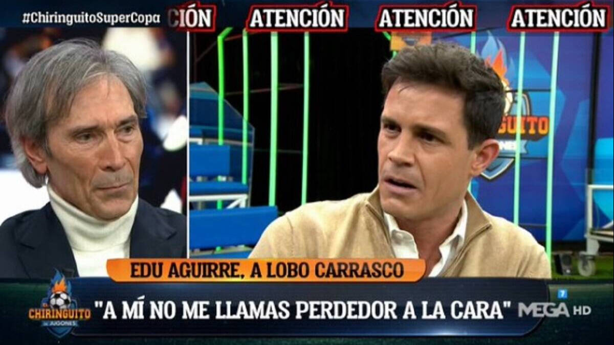 Lobo Carrasco y Edu Aguirre, en plena contienda dialéctica en "El Chiringuito". 
