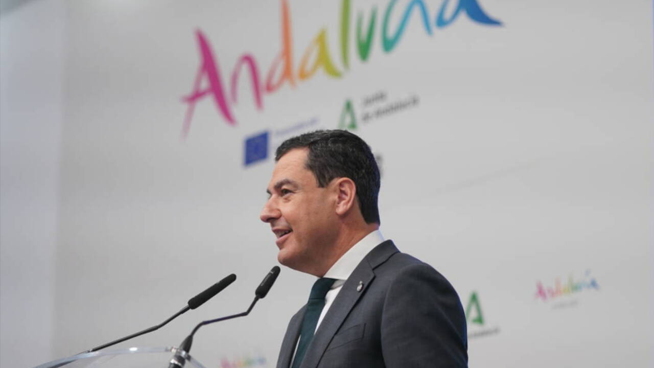 El presidnete de la Junta de Andalucía y del PP-A, Juanma Moreno, este miércoles en FITUR.