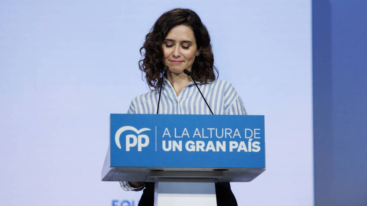 La presidenta de la Comunidad de Madrid, Isabel Díaz Ayuso, interviene durante un acto del PP.