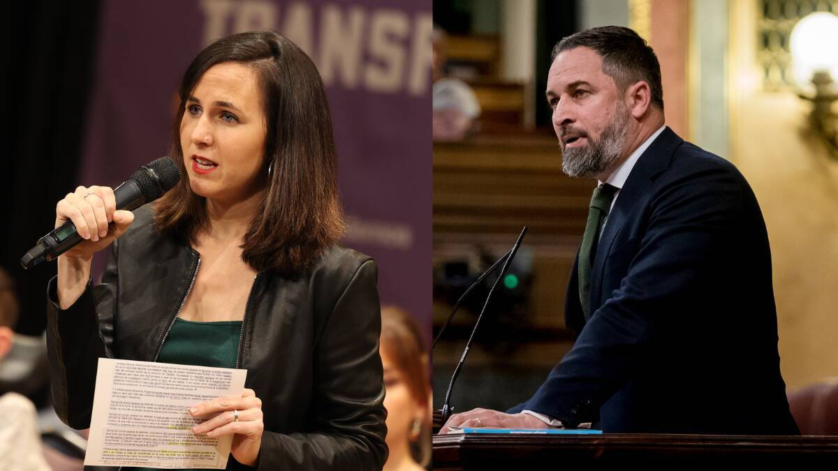 La secretaria general de Podemos, Ione Belarra, y el líder de Vox, Santiago Abascal.