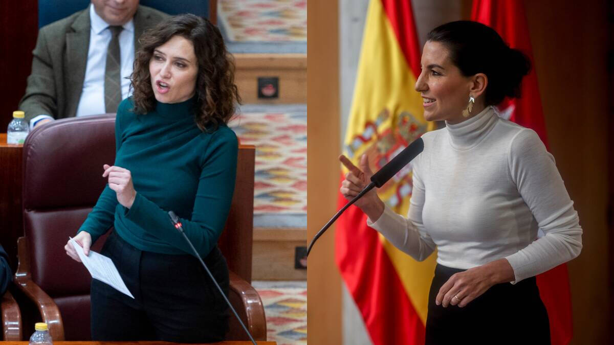 La presidenta de la Comunidad de Madrid, Isabel Díaz Ayuso, y la portavoz de Vox en la Asamblea madrileña, Rocío Monasterio.