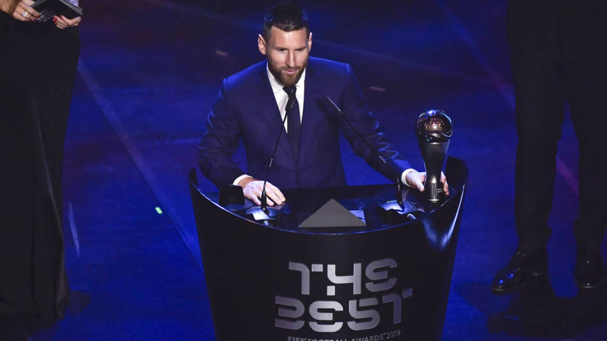 Leo Messi cuando ganó el The Best.