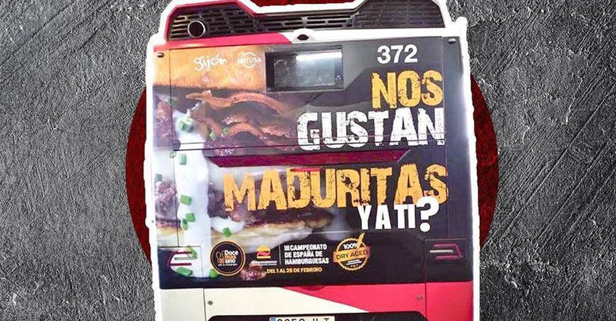 Anuncio de hamburguesas en los autobuses de Gijón
