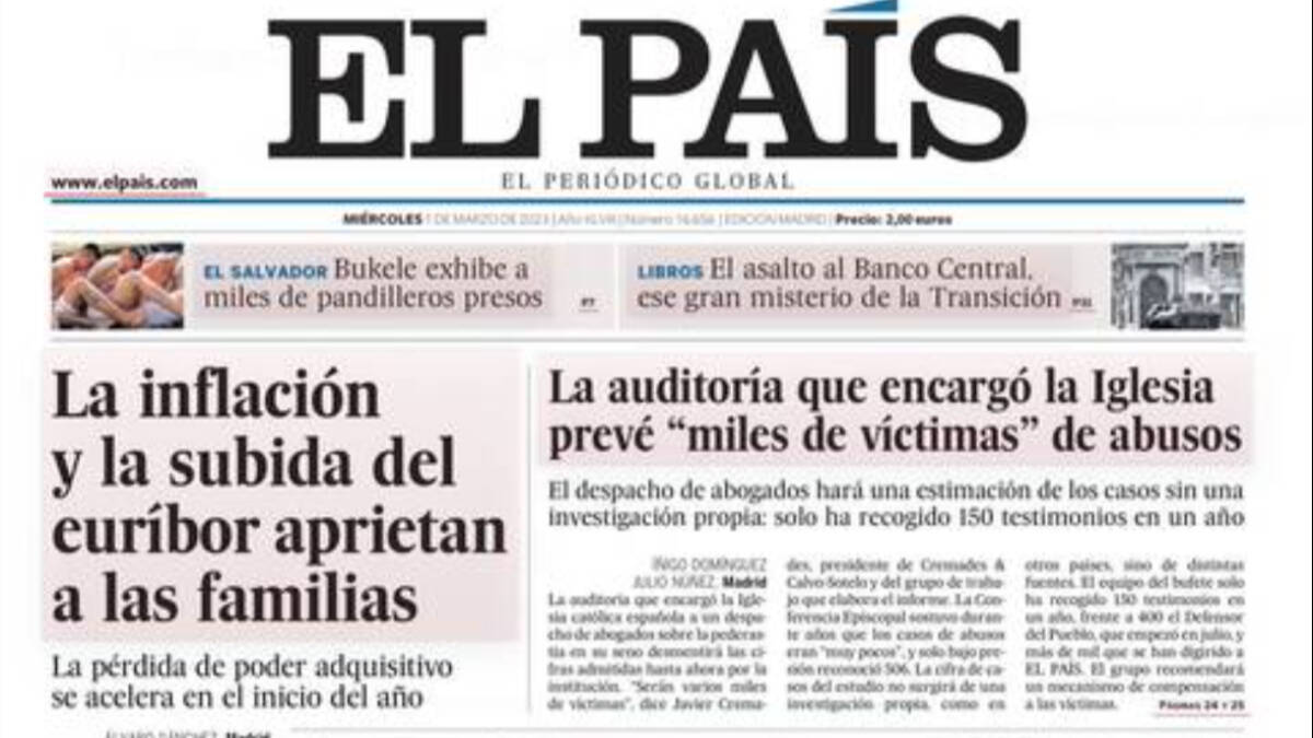 Portada de El País de hoy, 1 de marzo. 