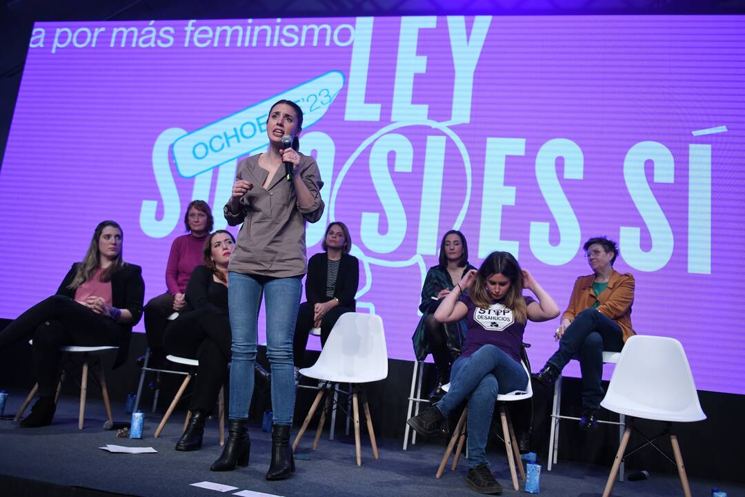 Irene Montero en un acto de feminismo de Podemos