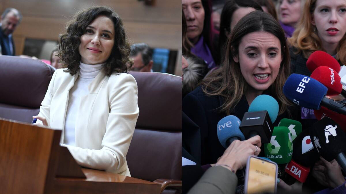 La presidenta de la Comunidad de Madrid (izq.) y la ministra de Igualdad, Irene Montero (der.)