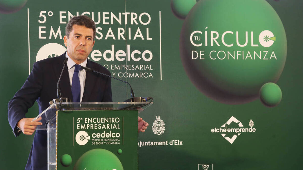 Carlos Mazón, presidente de la Diputación, durante el acto de celebración del V Aniversario de Círculo Empresarial de Elche y Comarca (CEDELCO). Fuente externa
