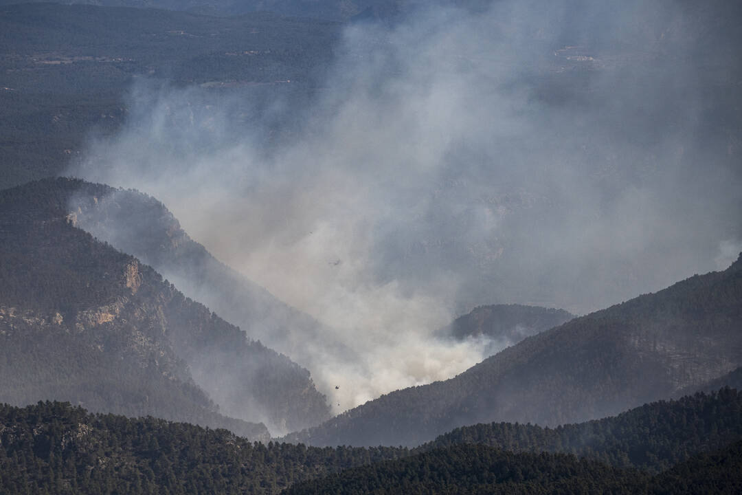 Columnas de humo en el barranco de la Maigmona, donde está ahora el foco más peligroso del incendio forestal
