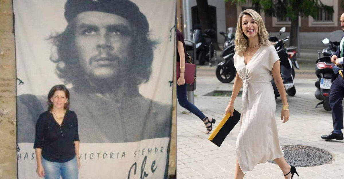 Yolanda Díaz con una foto del Che Guevara y luego de ministra