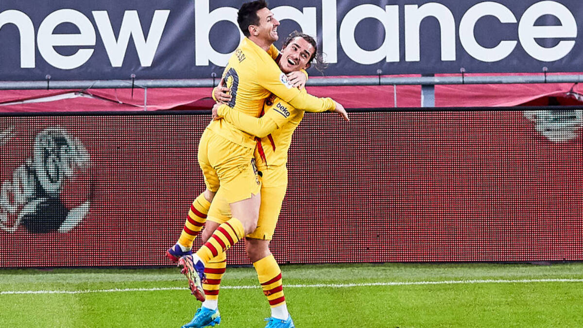 Messi y Griezmann, celebrando un gol cuando ambos compartían vestuario en el FC Barcelona. 